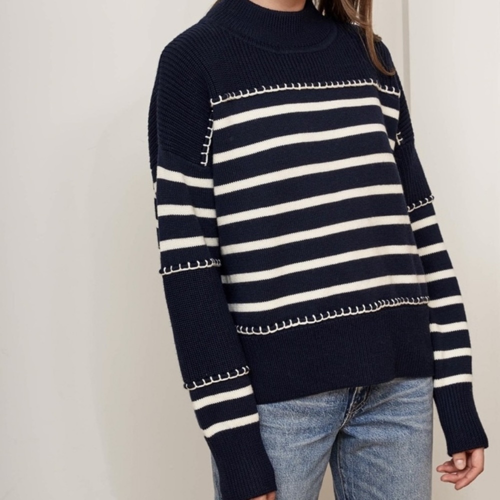 La Ligne Marin Striped Merino Wool Mock Neck Chunky Soft Sweater, S